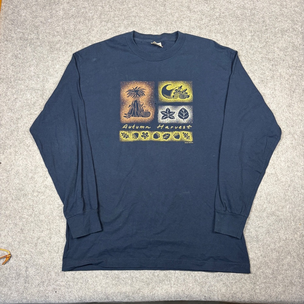 Vintage Murina Autumn Harvest Long Sleeve T-Shirt Navy Blue Large Made in USA